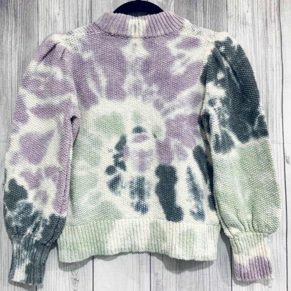 Madewell Tie-Dye Puff-Sleeve Sweater Purple Green White Size XS - Picture 7 of 8